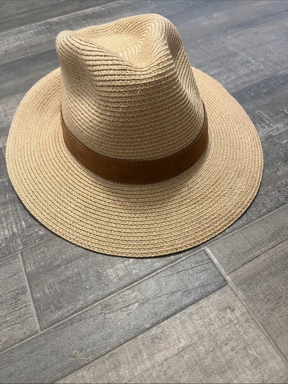 Men's Tan Straw Fedora with Brown Band Henschel